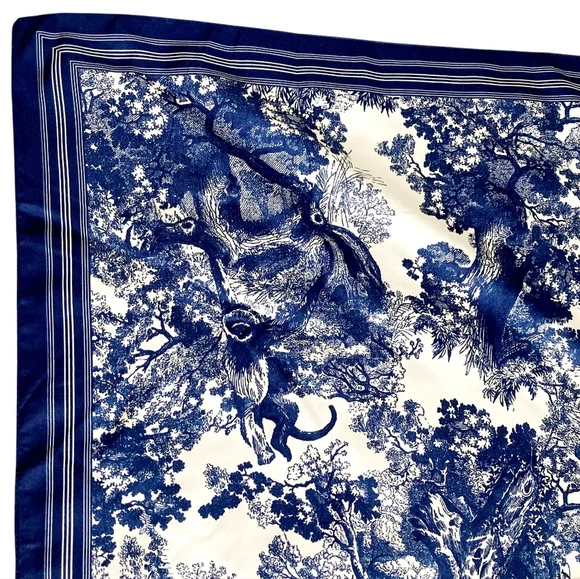 Floral Satin Square Scarf Blue White 35" Head Hair Neck Bandana Preppy New - Picture 5 of 17